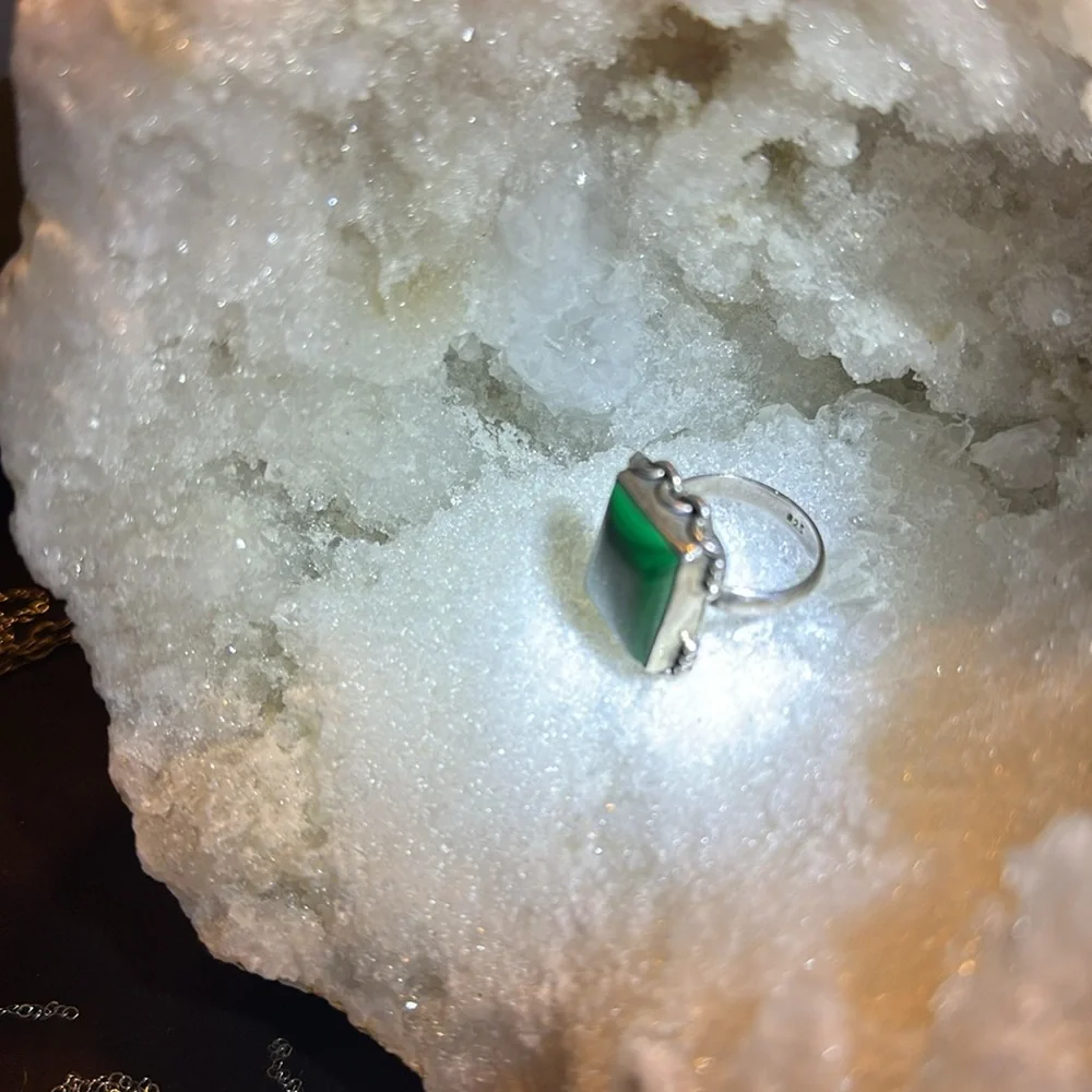 Silver malachite ring - Picture 5 of 8